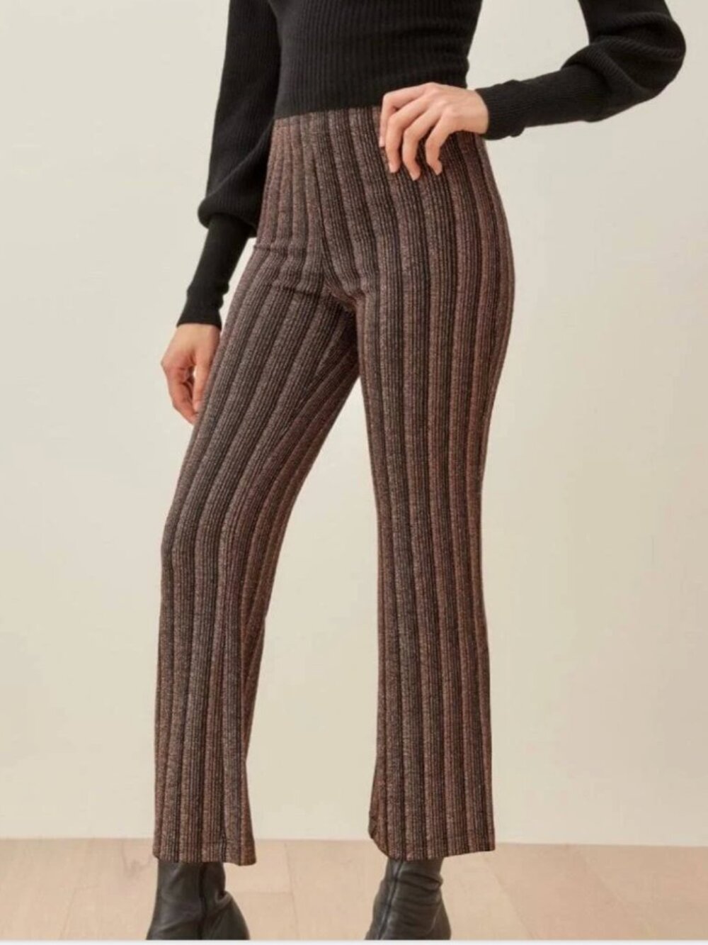 Reformation Black and Gold Metallic Ribbed pull on stretch pants